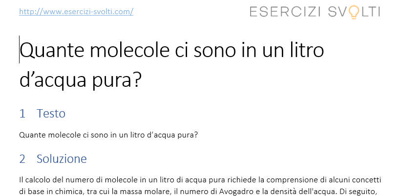 Quante molecole ci sono in un litro d’acqua pura? - La soluzione per